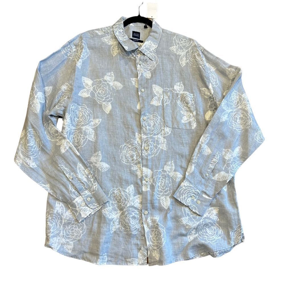 Blue By Saks Fifth Avenue Floral Linen Long Sleeved Slim Fit Button Down Shirt — image 2 of 8